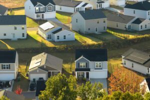 aerial view of residential roofs