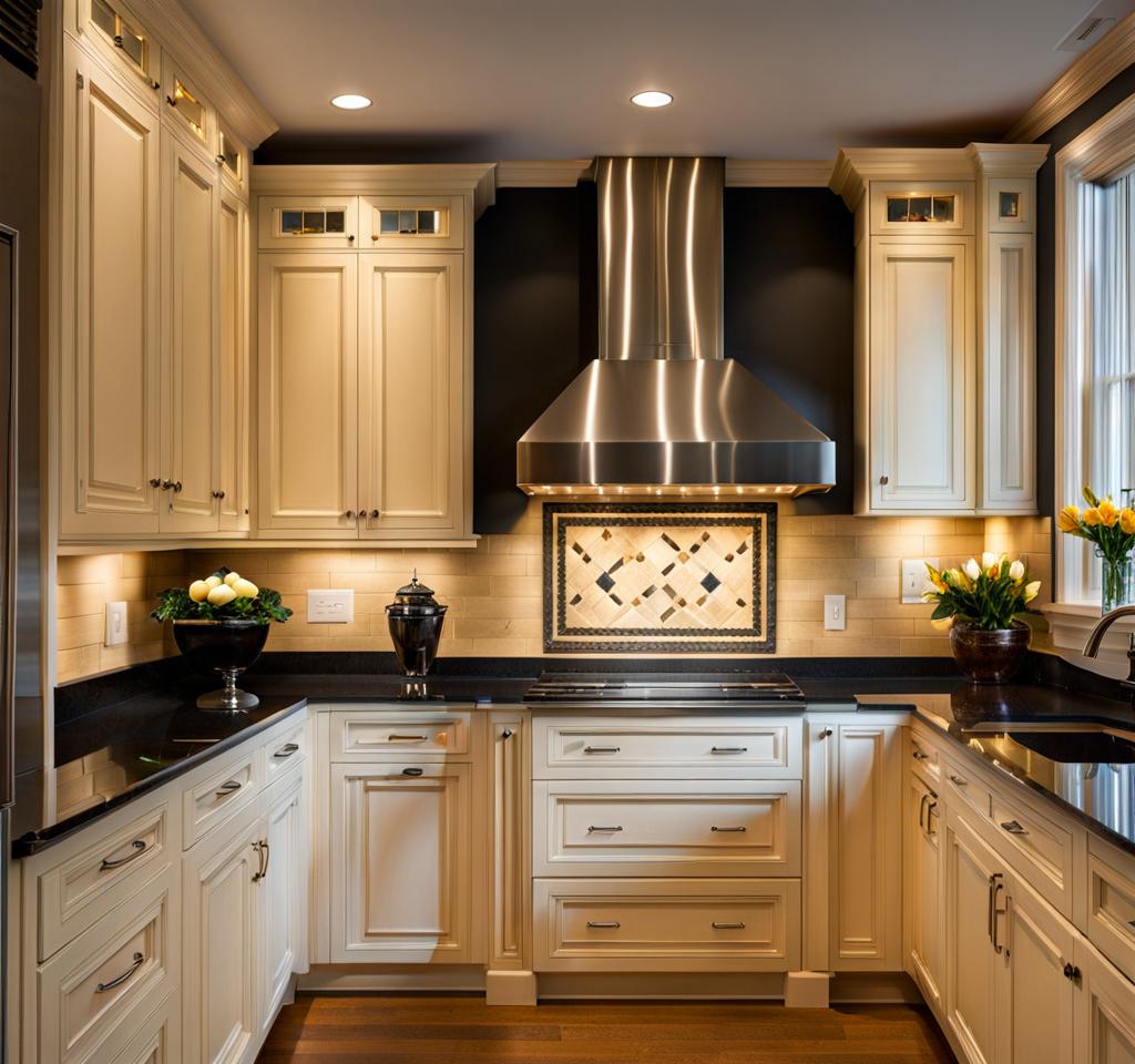 dark granite countertops with light cabinets