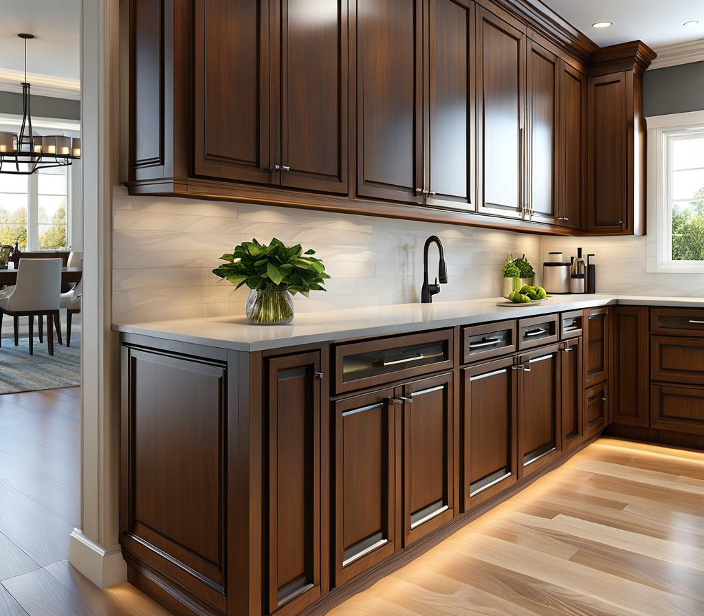 42 inch kitchen cabinet wall with wood trim