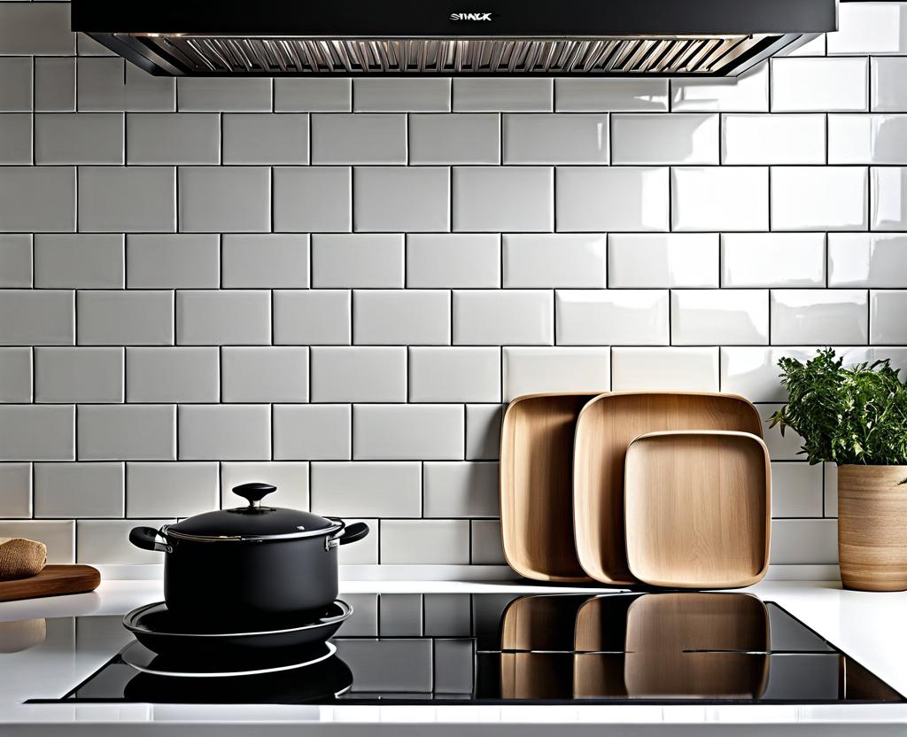 kitchen white tile black grout
