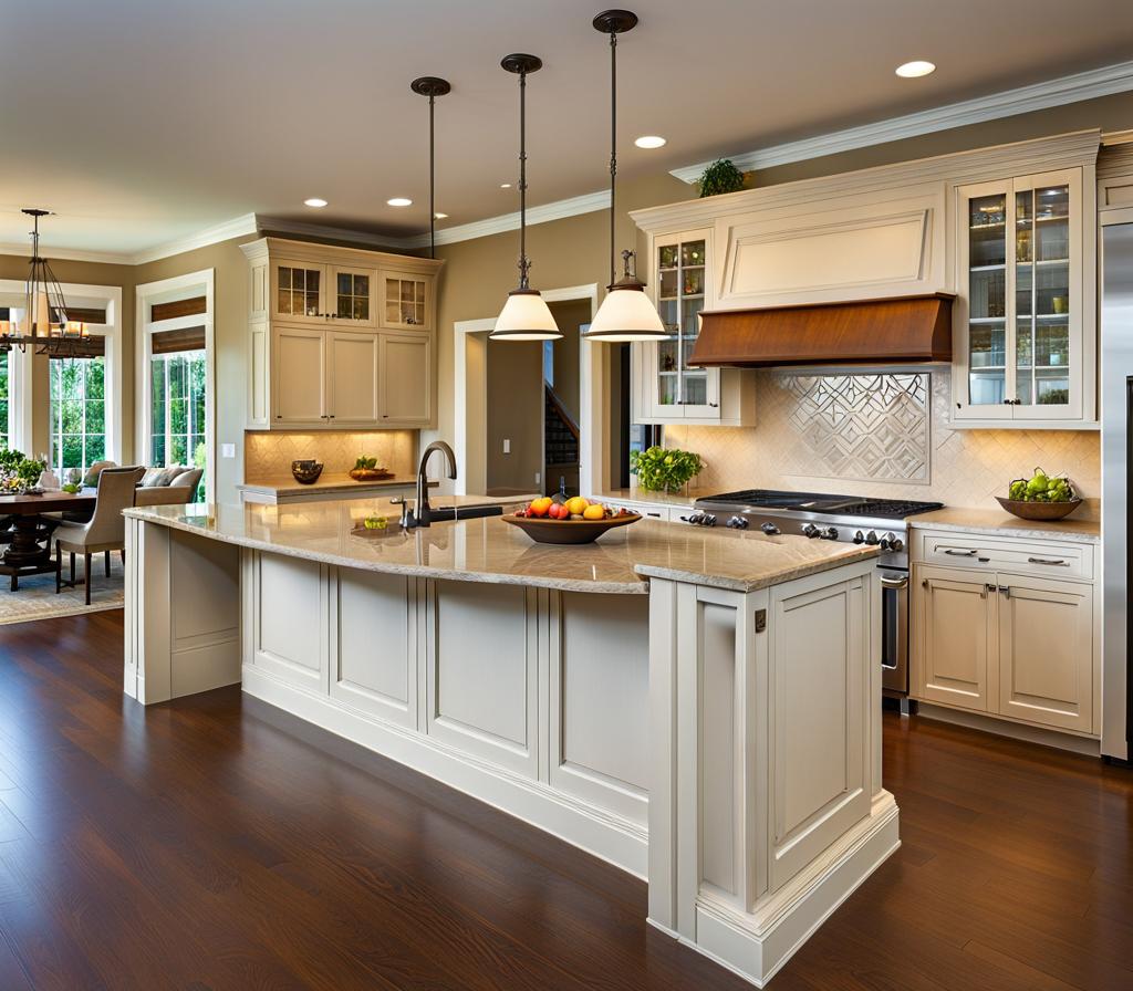 kitchen island with cabinets on both sides