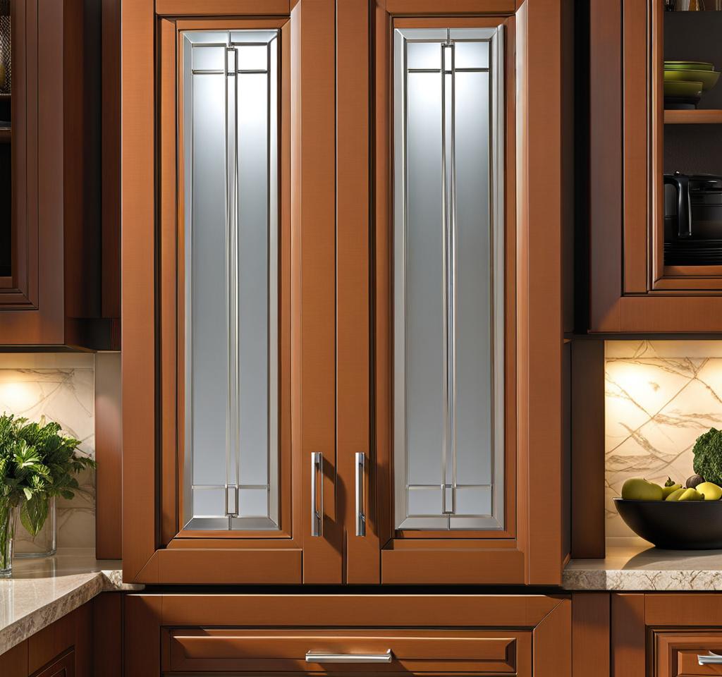 kitchen cabinets with frosted glass inserts