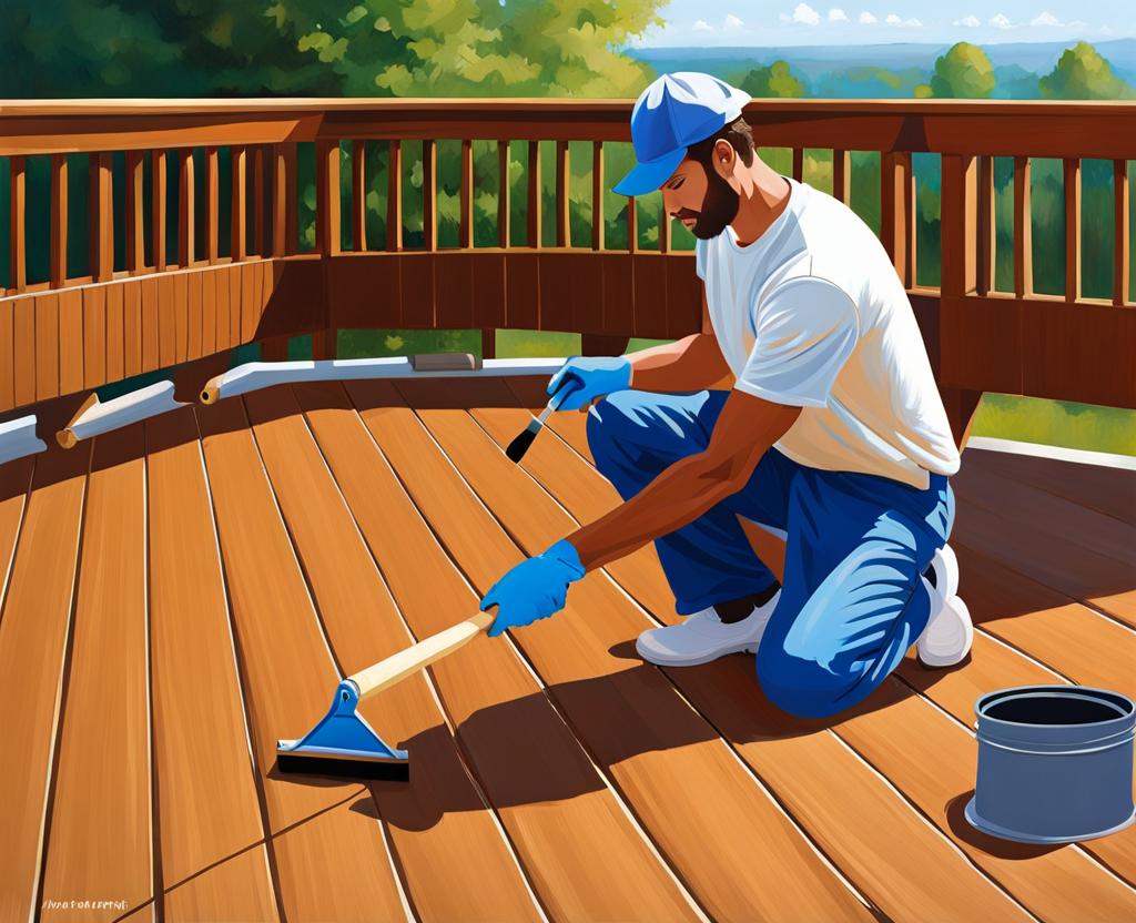 painting a deck with a roller