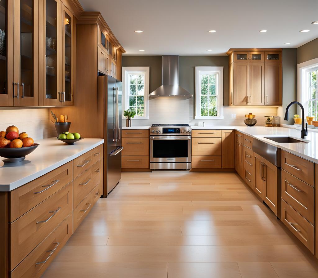 maple cabinets white countertops