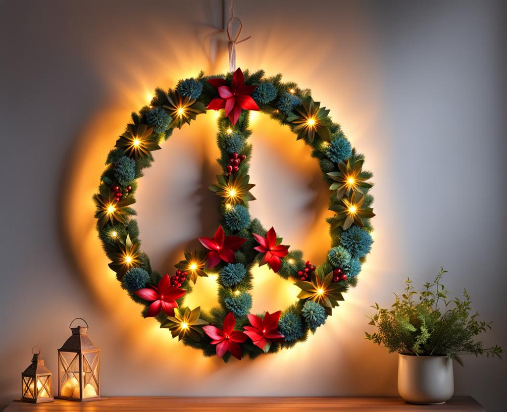 lighted peace sign wreath