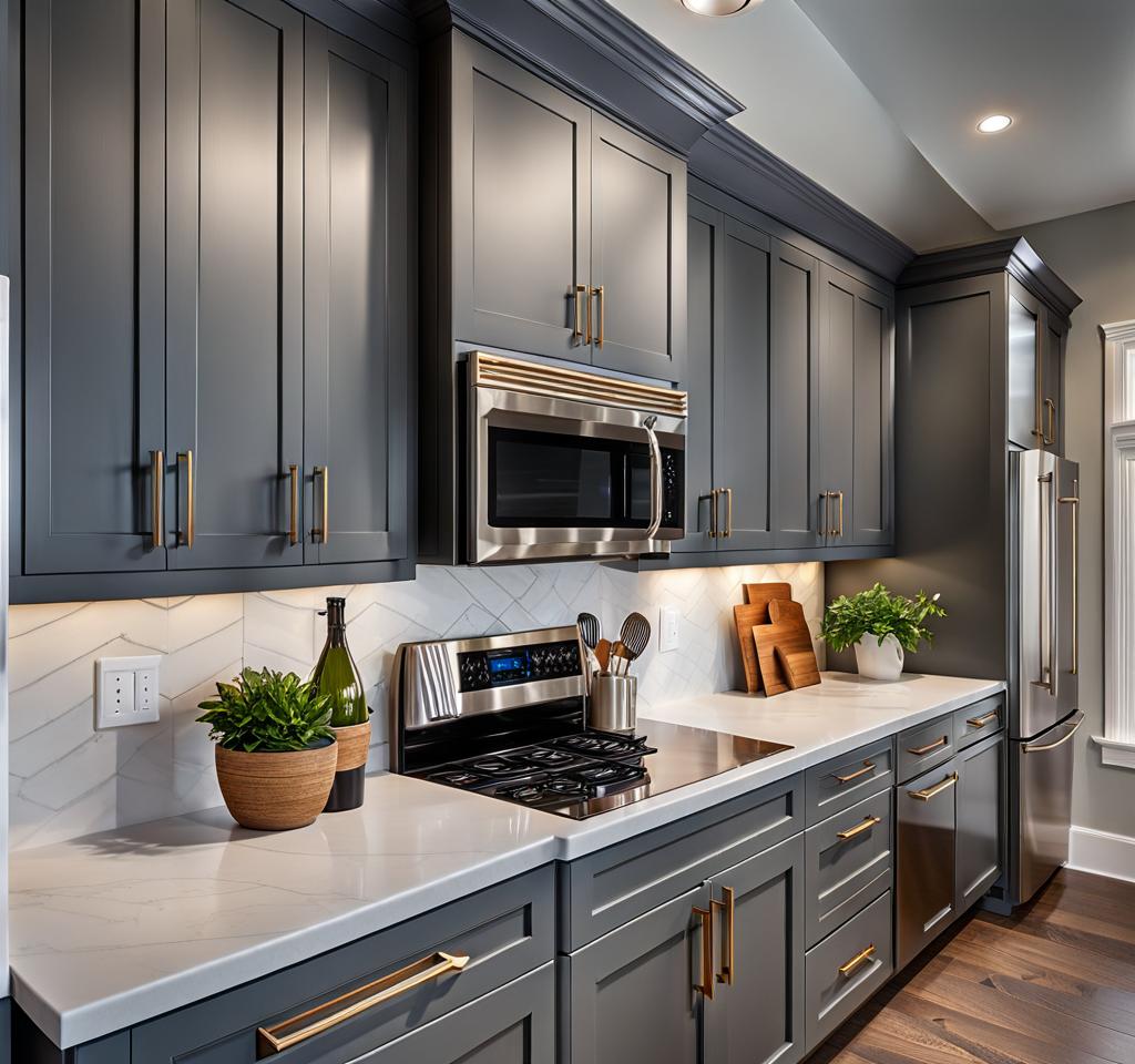 grey cabinets white countertops