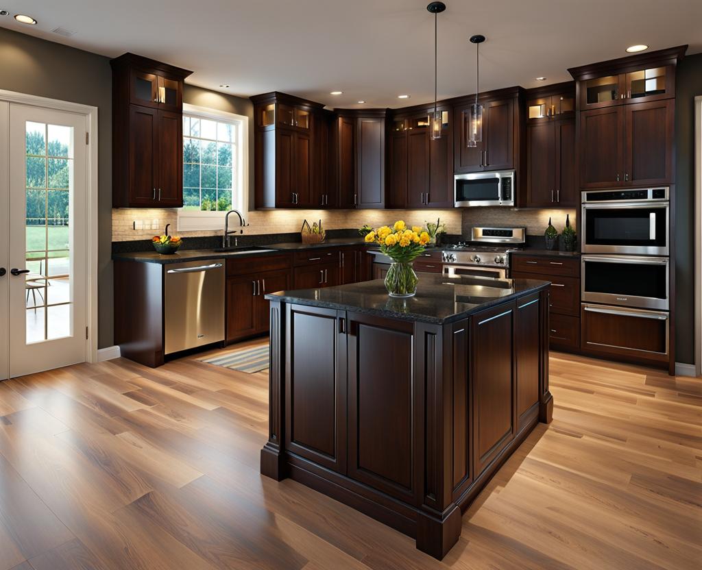 dark countertops with light cabinets