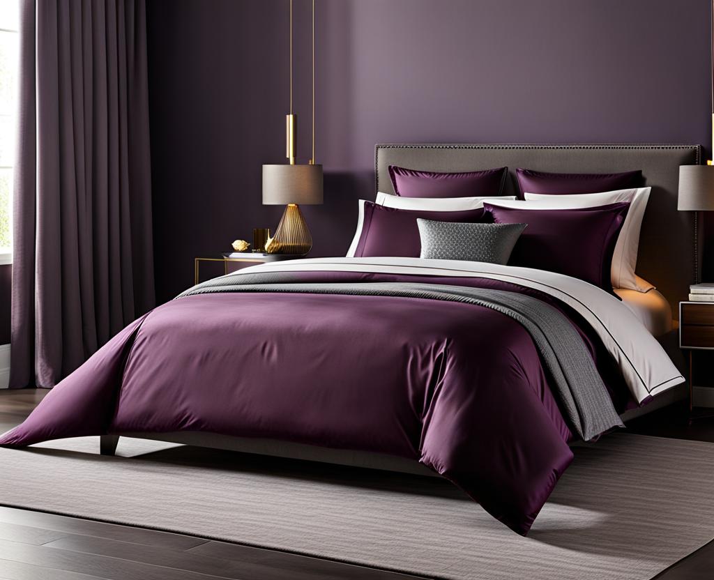 plum and grey bedding