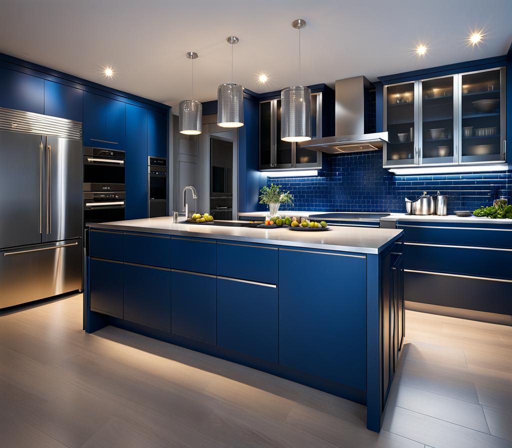 blue and silver kitchen