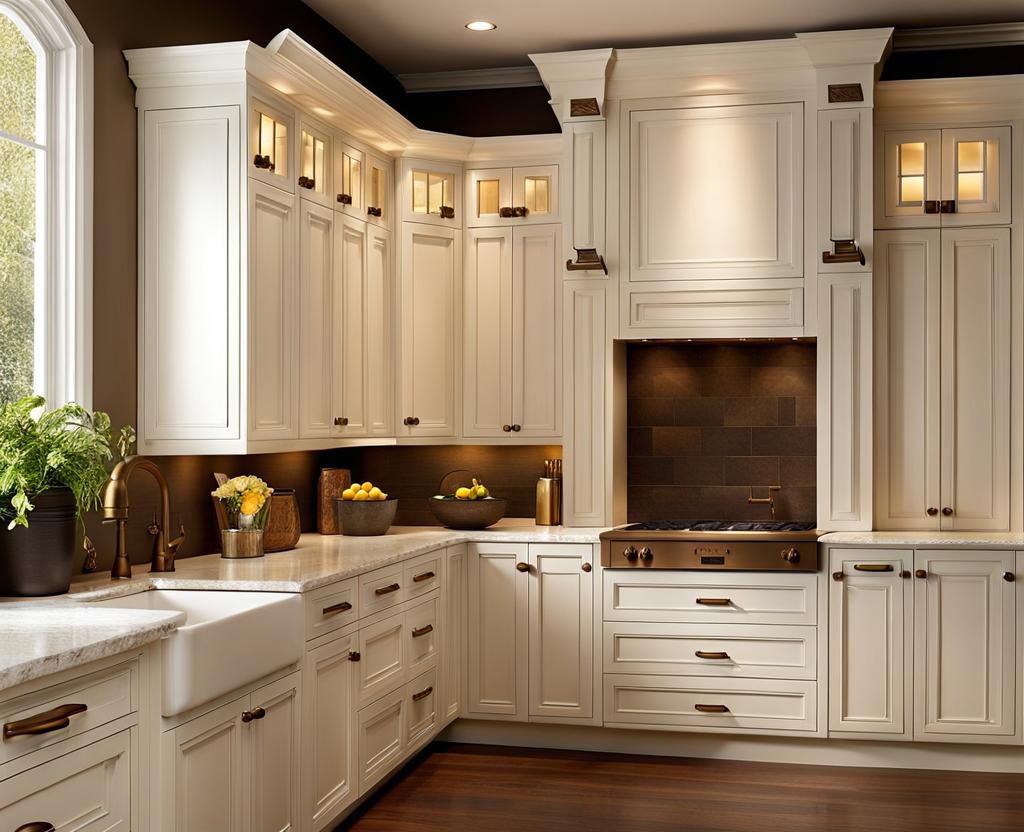 white cabinets with bronze hardware