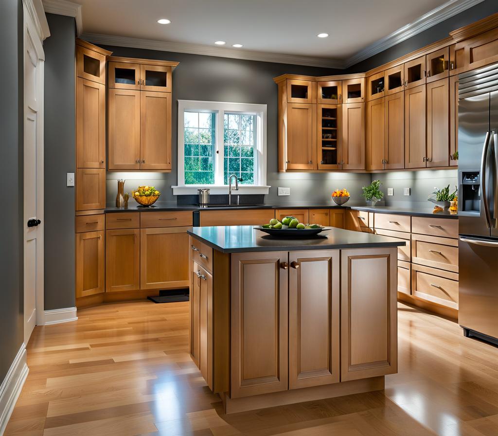 maple cabinets gray walls