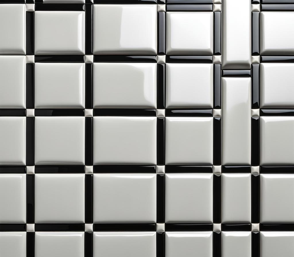 black and white tile with black grout