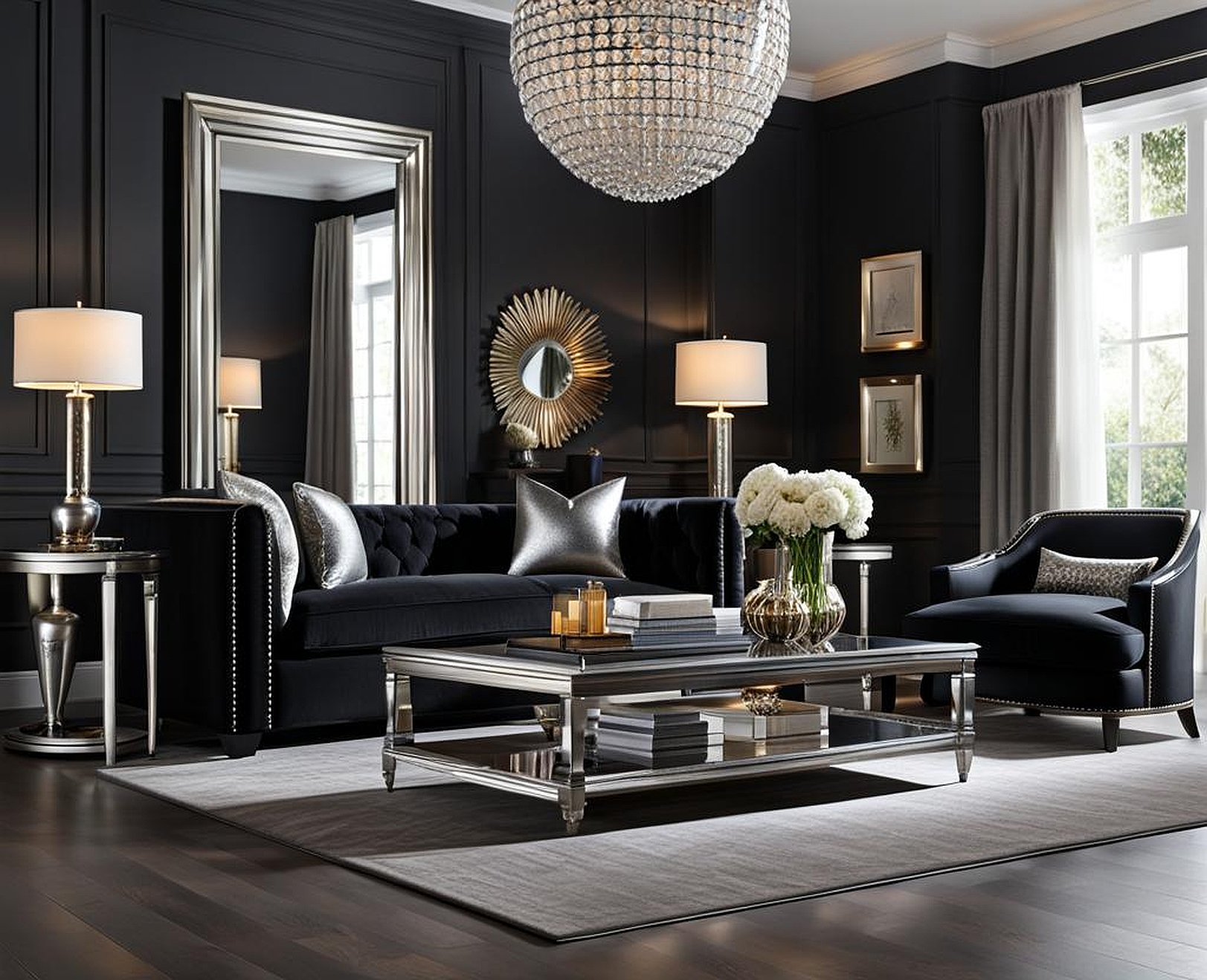 black and silver living room
