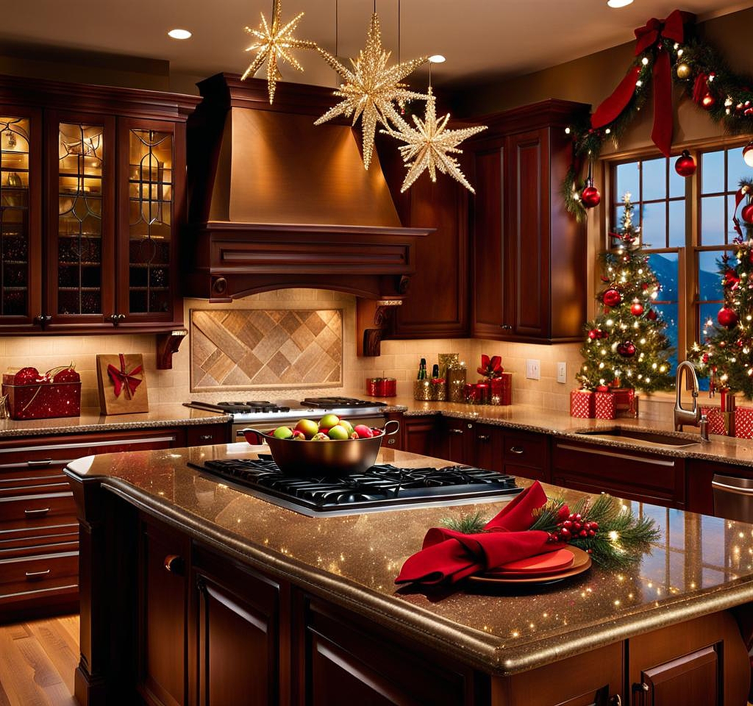 christmas ideas for above thwcabnets in kitchen