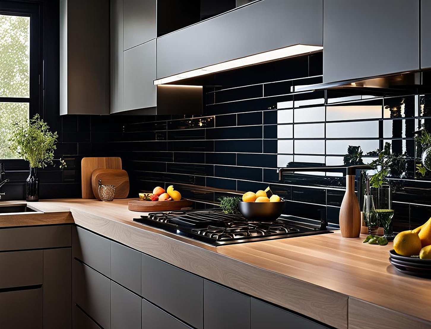 dark grout kitchen backsplash