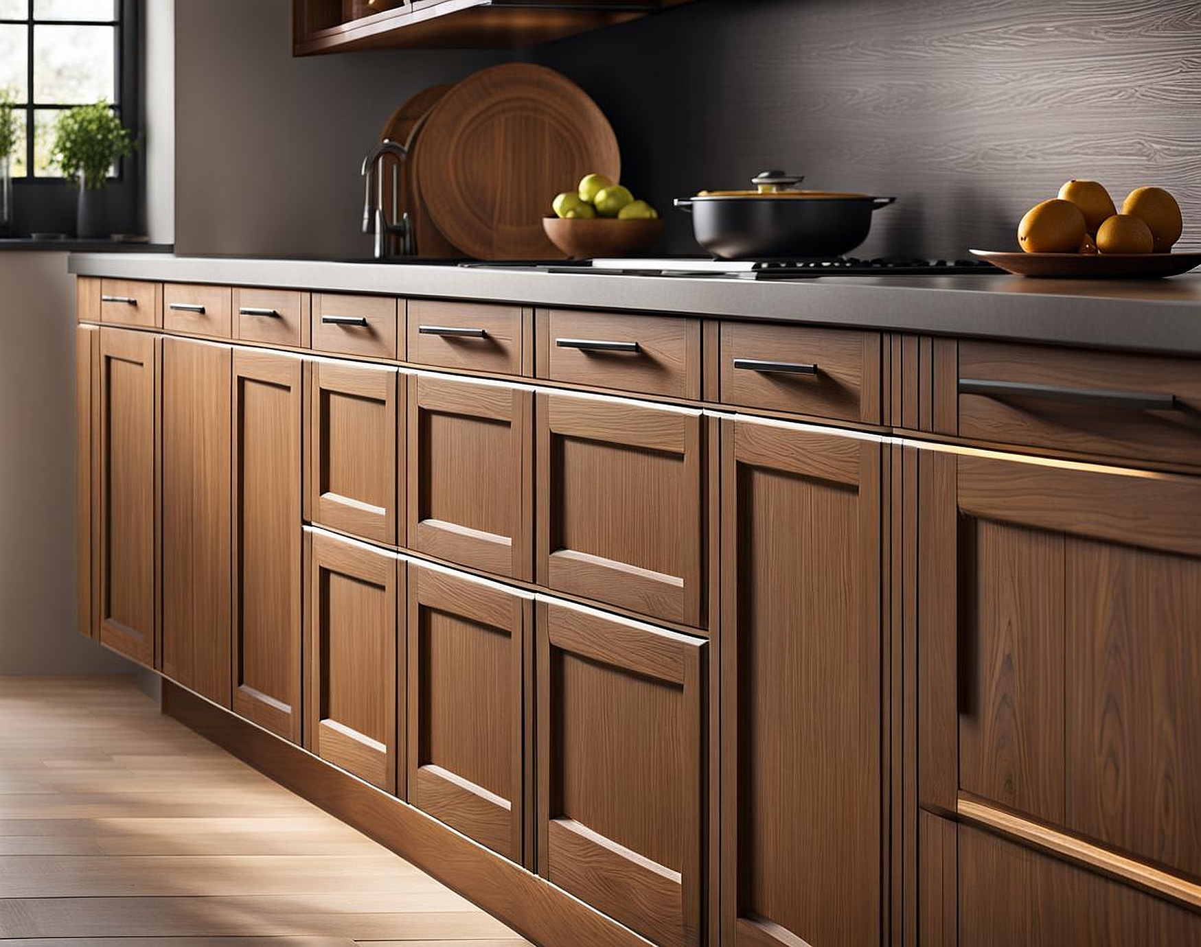 european horizontial wood grain kitchen cabinets