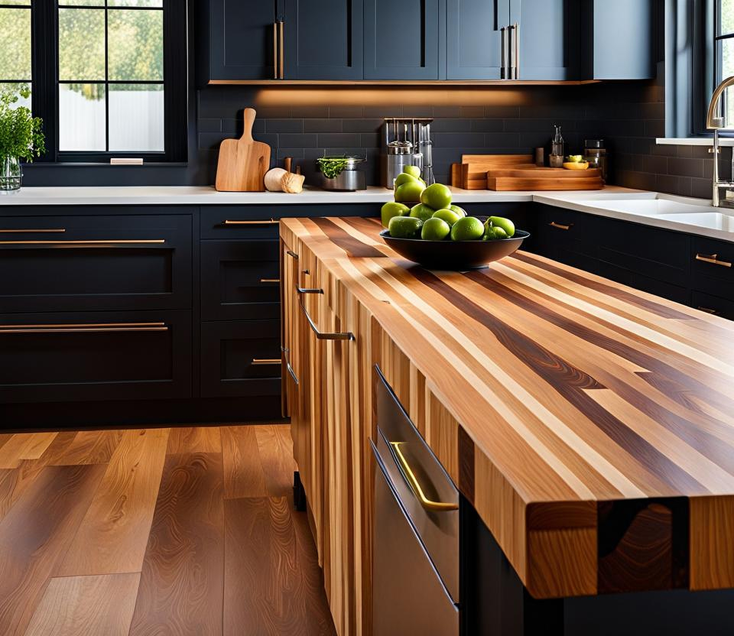 kitchen cabinets with butcher block countertops