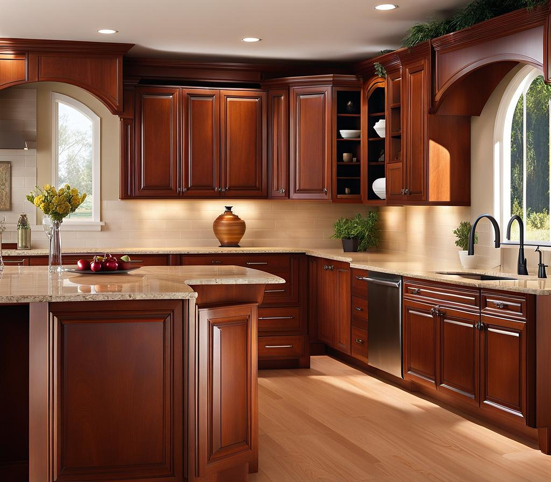 light cherry wood cabinets